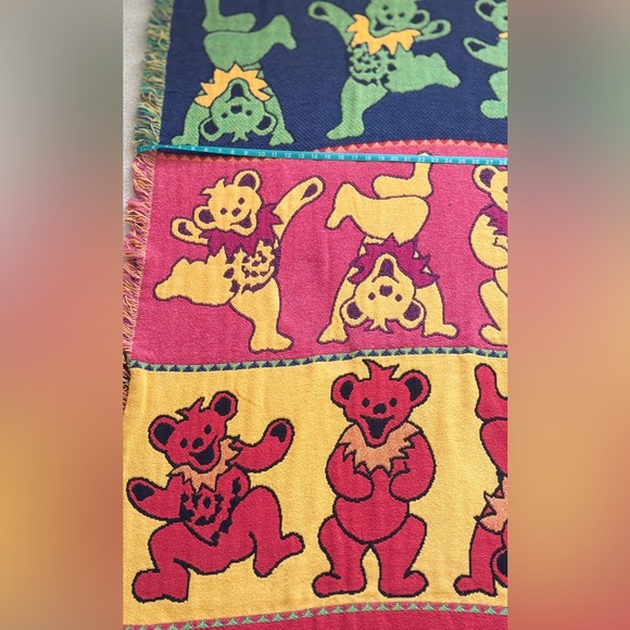 Vintage Grateful Dead Dancing Bears Jacquard Woven Blanket 48”x72” 100% Cotton - Picture 3 of 15